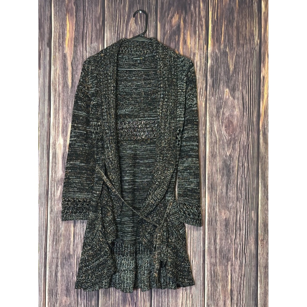 Women’s Open-Front Long Knit Cardigan Sweater - Black/Multi